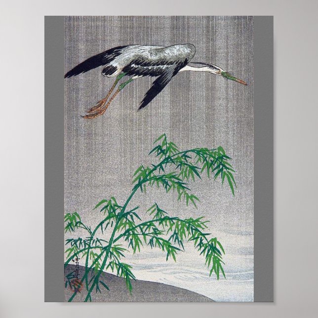 Heron Flyg i Rain, Watanabe Seitei Poster (Framsidan)