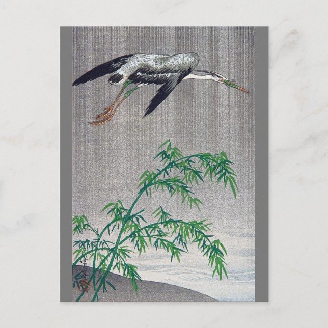 Heron Flyg i Rain, Watanabe Seitei Vykort (Framsida)