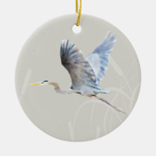 Heron för vattenfärgflygblått julgransprydnad keramik