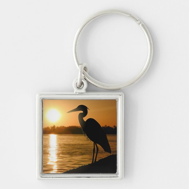 Heron Fyrkantig Silverfärgad Nyckelring (Framsidan)