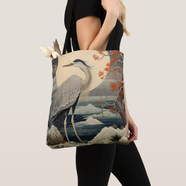 Heron i Night Ukiyo-e Japansk Art Tygkasse (Närbild)