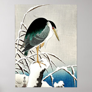 Heron i Snö, bra konst av Ohara Koson Poster