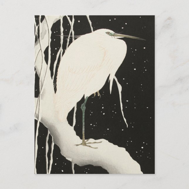 Heron i Snö Painting av Ohara Koson Vykort (Framsida)