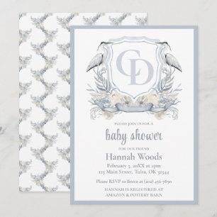 Heron Interlocking Monogram Bebis Badrumsfest Inbjudningar
