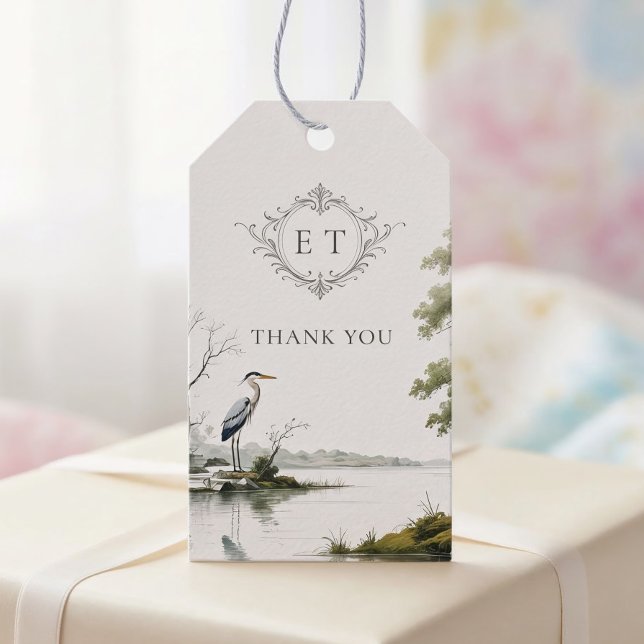 Heron Lake Toile Fransk Landshustru Monogram Presentetikett (Skapare uppladdad)