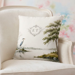 Heron Lake Toile French Country Wedding Monogram Kudde
