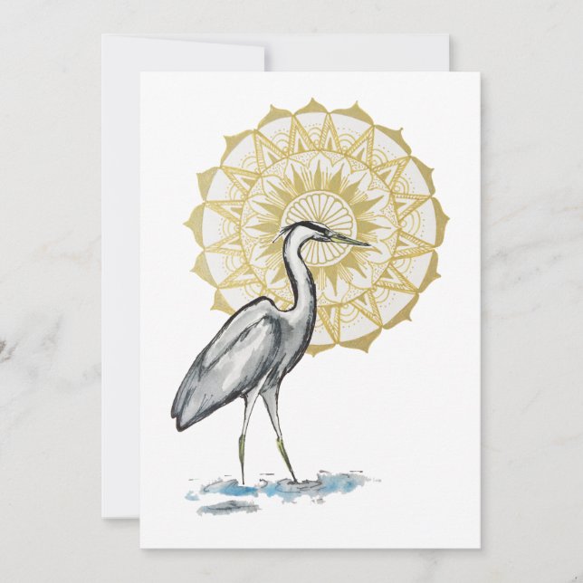 Heron Mandala Large Flat Note Card (Framsida)