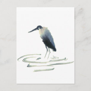 Heron Meditation, Sumi-e Underbar Blue Heron Vykort