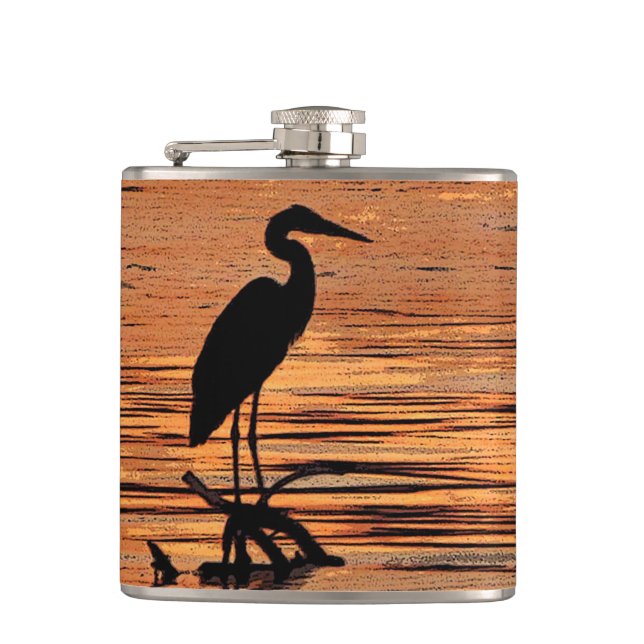 Heron på solnedgångflaskan fickplunta (Framsidan)