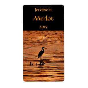 Heron på solnedgångvinetiketten fraktsedel