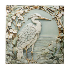 Heron Sea Bird Art nouveau Faux Relief Höger Mint Kakelplatta