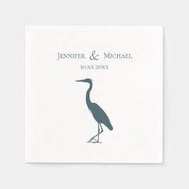 Heron silhouette mörk teal blue på vit bröllop pappersservett