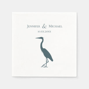 Heron silhouette mörk teal blue på vit bröllop pappersservett