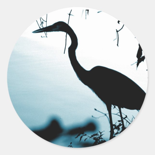 Heron Silhouette Sticker Runt Klistermärke (Framsida)