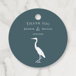 Heron silhouette vit på mörk tealblått gåvor etiketter