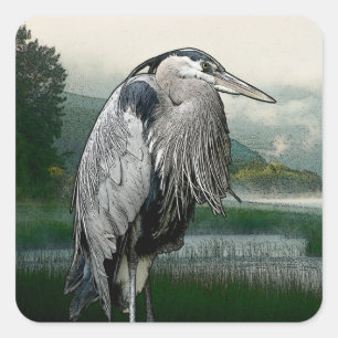 Heron sjö fyrkantigt klistermärke