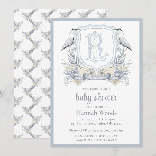 Heron Specialty Monogram Barnrumsfirande Inbjudningar (Fram/baksida)