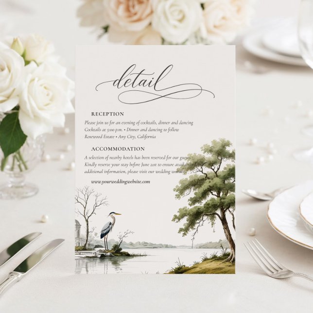 Heron Toile Country Calligraphy Wedding Details  Tilläggskort (Skapare uppladdad)