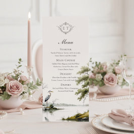 Heron Toile Country Monogram Wedding Flat Menu Meny