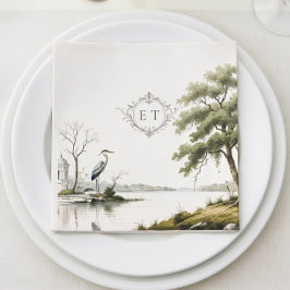 Heron Toile French Country Monogram Paper Napkin Pappersservett