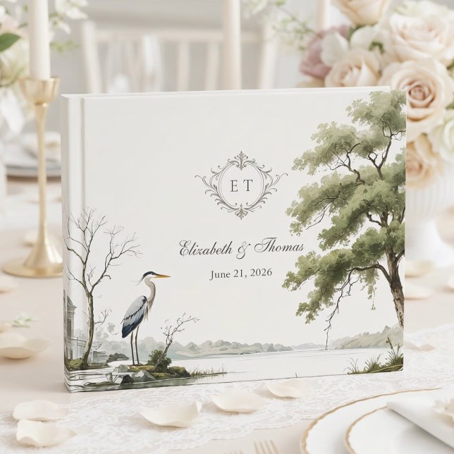 Heron Toile French Country Monogram Wedding Gästböcker (Skapare uppladdad)