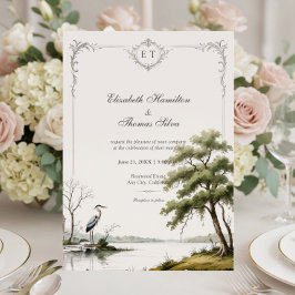 Heron Toile French Country Monogram Wedding Inbjudningar