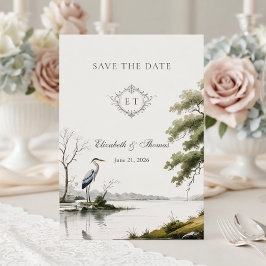 Heron Toile French Country Monogram Wedding Spara Datumet