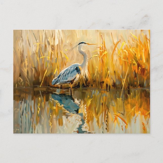 Heron vid Dawn vid Vatten Helg Vykort (Framsida)