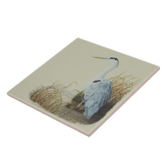 Heron vid Marsh Kant Tile Kakelplatta