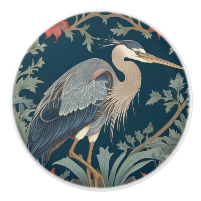 Heron William Morris stil Höger Sea Marine Bird Knopp (Framsidan)
