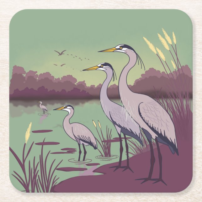 Herons by the Lake Underlägg Papper Kvadrat (Framsidan)