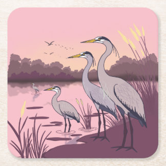 Herons by the Lake Underlägg Papper Kvadrat