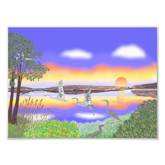Herons vid Sunset, vackra contemporaryn scen Fototryck (Framsidan)