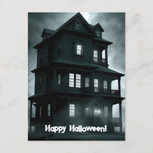 Heropy, Black and White Haunted House Halloween Vykort