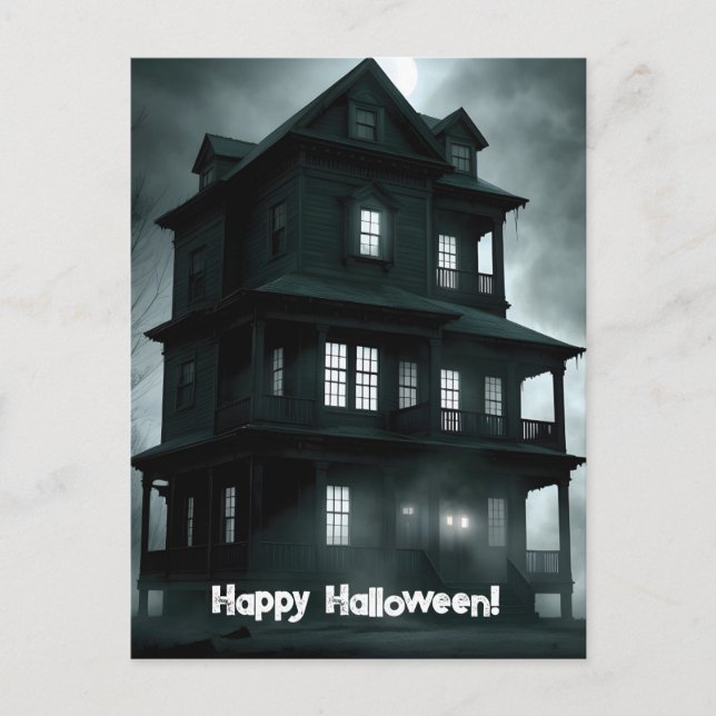 Heropy, Black and White Haunted House Halloween Vykort (Framsida)