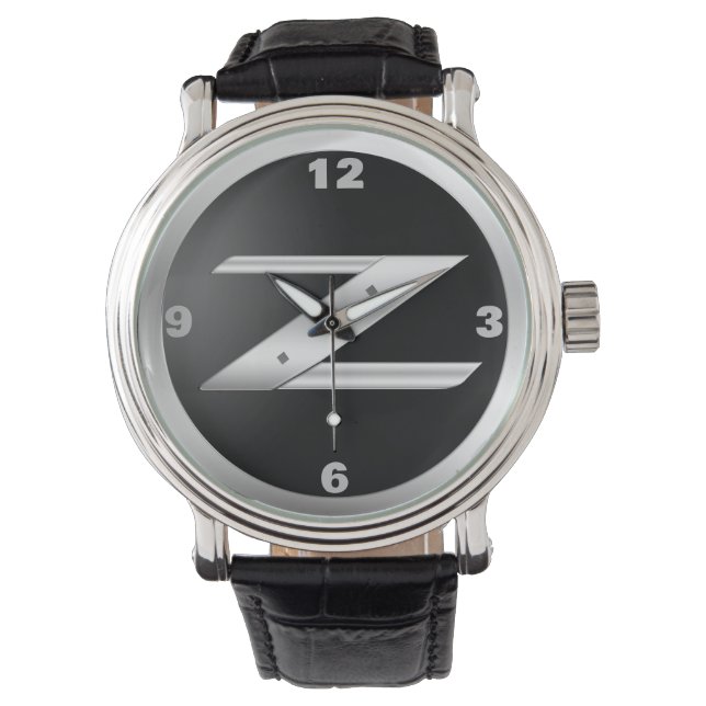 Herr 350Z svart läderklocka Armbandsur (Framsida)