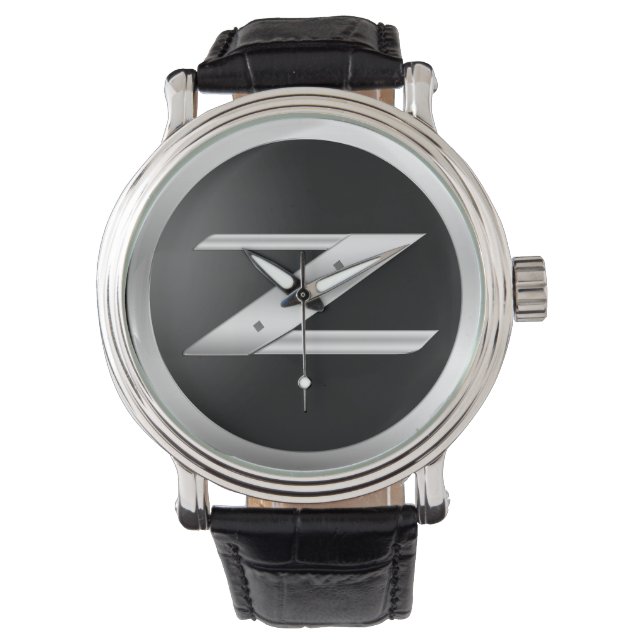 Herr 350Z svart läderklocka Armbandsur (Framsida)