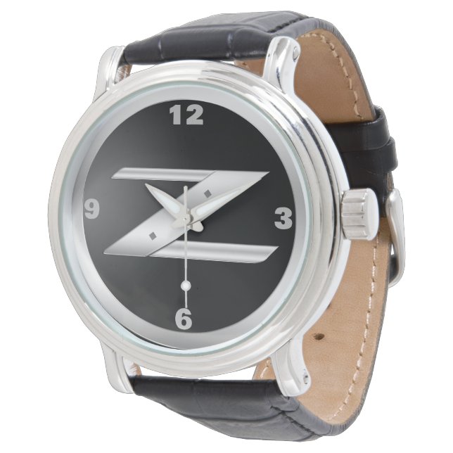 Herr 350Z Svart Läderur Armbandsur (Vinklad)