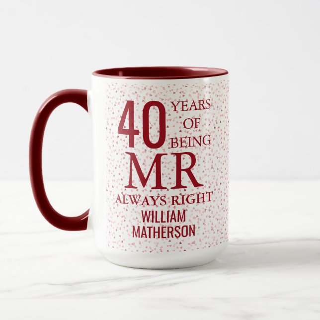 Herr Alltid Rätt Rolig 40-årsjubileum Ruby Hjärtan Mugg (Vänster)