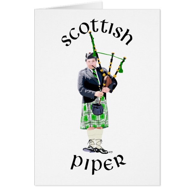 Herr Bagpiper i grön kilt Hälsningskort (Framsidan)