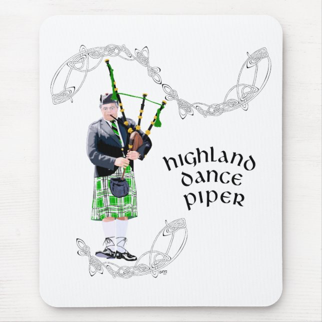Herr Bagpiper i grön kilt Musmatta (Framsidan)