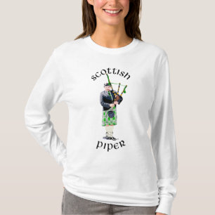 Herr Bagpiper i grön kilt T-shirt