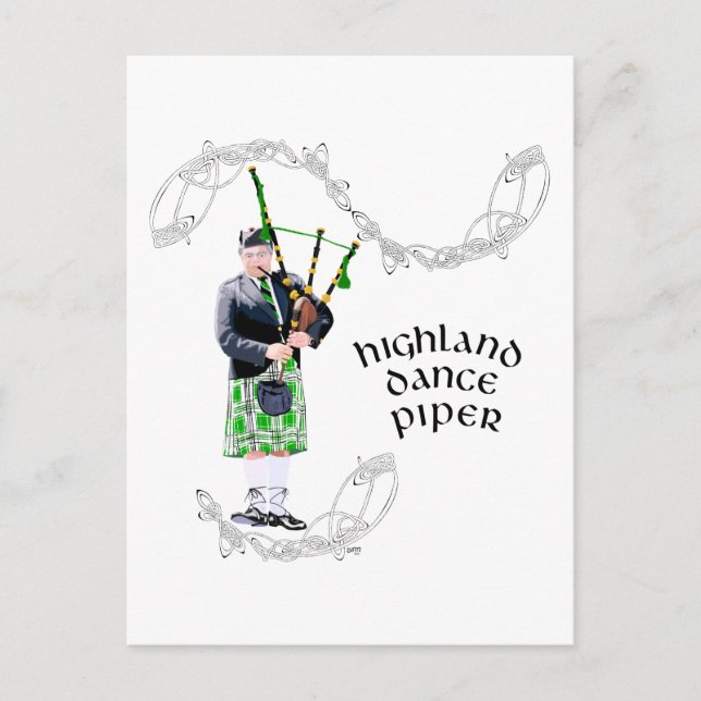 Herr Bagpiper i grön kilt Vykort (Framsida)