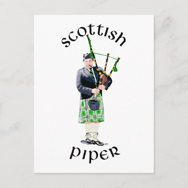 Herr Bagpiper i grön kilt Vykort (Framsida)