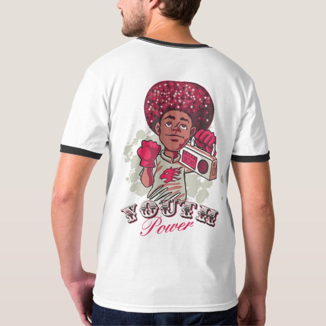 Herr Basic Ringer T-Shirt – YOUTH Power Afro (Hel baksida)