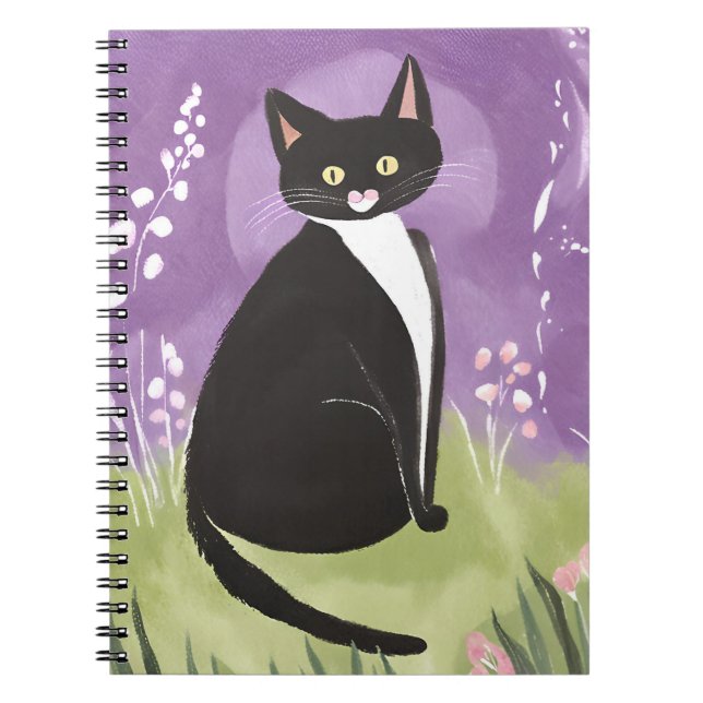 Herr Chonk | Tuxedo Katt Lila Akvarell Anteckningsbok (Framsidan)
