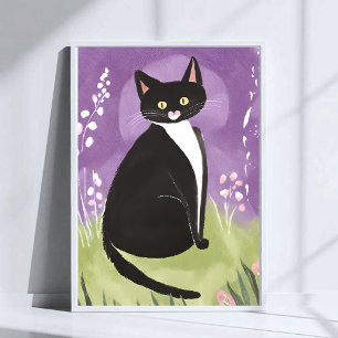 Herr Chonk Tuxedokatt Lila Akvarell Poster