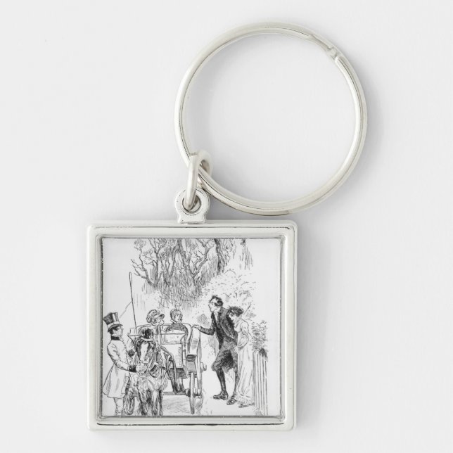Herr Collins och Charlotte var båda anseende Fyrkantig Silverfärgad Nyckelring (Framsidan)