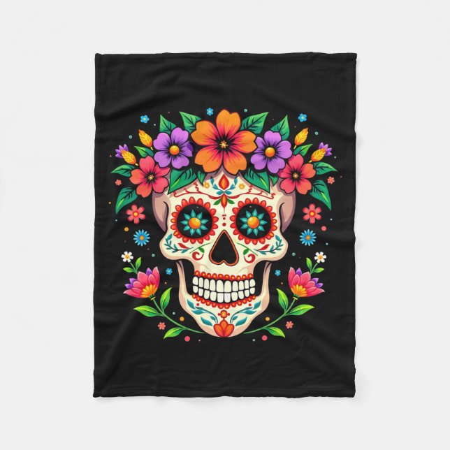 Herr Día De Los Muertos Sockersocker Med Blommor Fleecefilt (Framsidan)