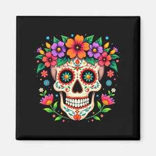 Herr Día De Los Muertos Sockersocker Med Blommor Magnet